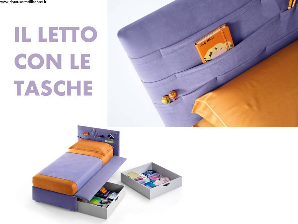 letto con testata contenitiva e cassettoni salva spazio